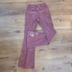 Forever 21 Pink Corduroy Floral Embroidered Bell Bottom Pants